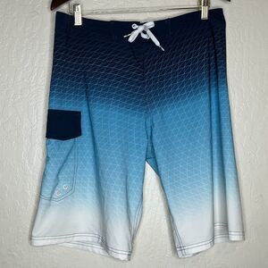 OP Flex 4 Way Stretch Ocean Pacific Blue Geometric Swim Board Trunks